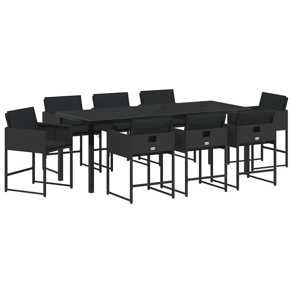 Tuin Eettafelset 9 Pcs Poly Rattan 8-persoons Zwart en zwart 200 cm