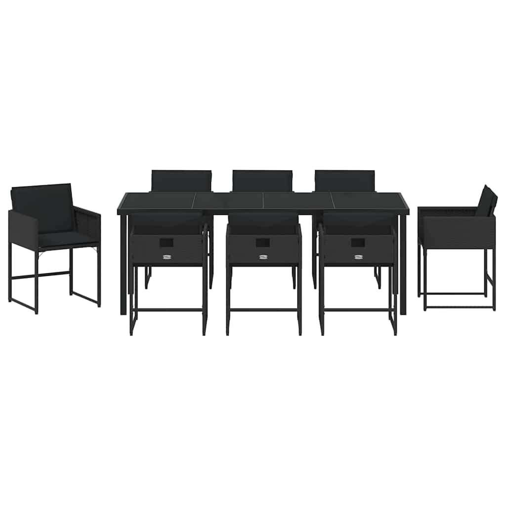 Tuin Eettafelset 9 Pcs Poly Rattan 8-persoons Zwart en zwart 200 cm