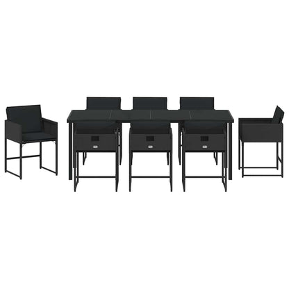 Tuin Eettafelset 9 Pcs Poly Rattan 8-persoons Zwart en zwart 200 cm