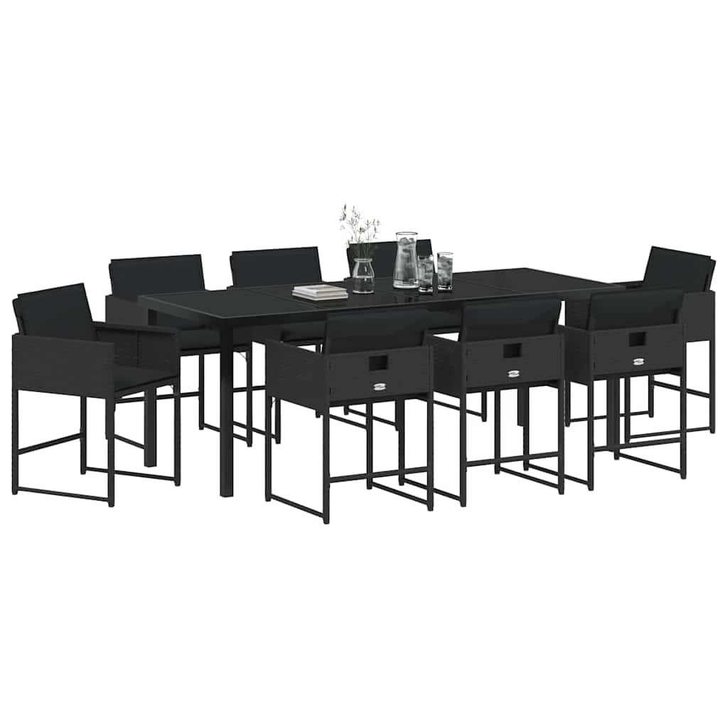 Tuin Eettafelset 9 Pcs Poly Rattan 8-persoons Zwart en zwart 200 cm