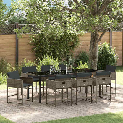 Tuin Eettafelset 9 Pcs Poly Rattan 8-persoons Grijs 200 cm