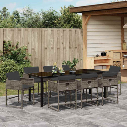 Tuin Eettafelset 9 Pcs Poly Rattan 8-persoons Grijs 200 cm