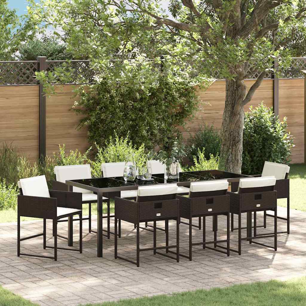 Tuin Eettafelset 9 Pcs Poly Rattan 8-persoons Bruin 200 cm
