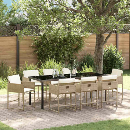 Tuin Eettafelset 9 Pcs Poly Rattan 8-persoons Beige 200 cm