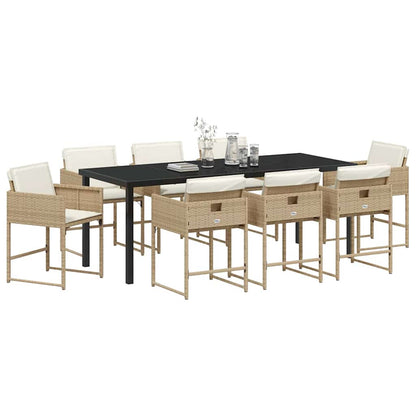 Tuin Eettafelset 9 Pcs Poly Rattan 8-persoons Beige 200 cm