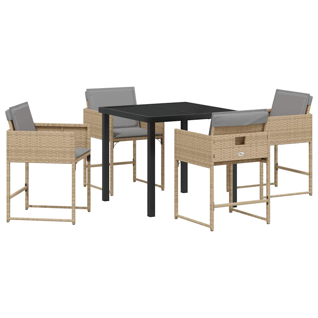Tuin eettafelset 5 pcs Beige poly rattan