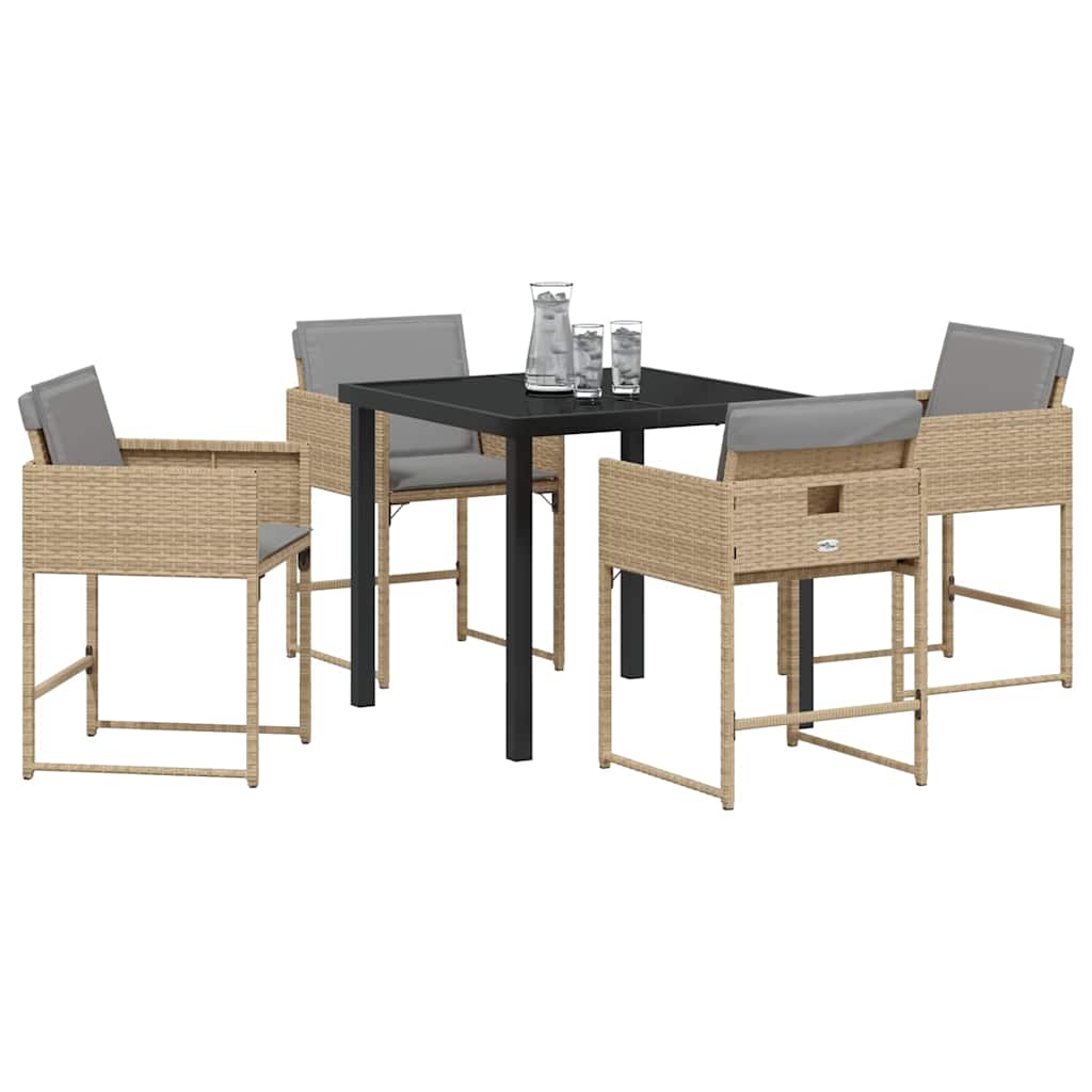 Tuin eettafelset 5 pcs Beige poly rattan