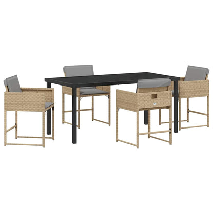 Tuin eettafelset 5 pcs Beige poly rattan