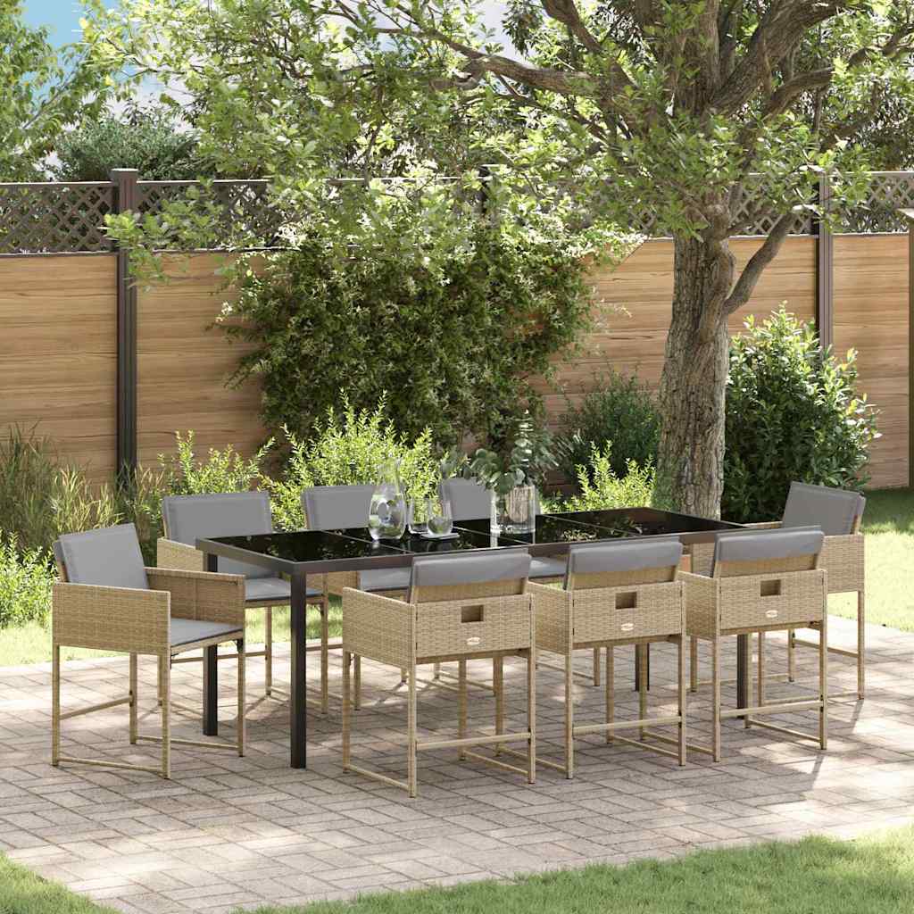 Tuin eettafelset 9 pcs Beige poly rattan