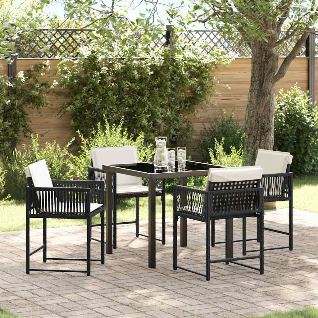 Tuin eettafelset 5 pcs Zwart poly rattan