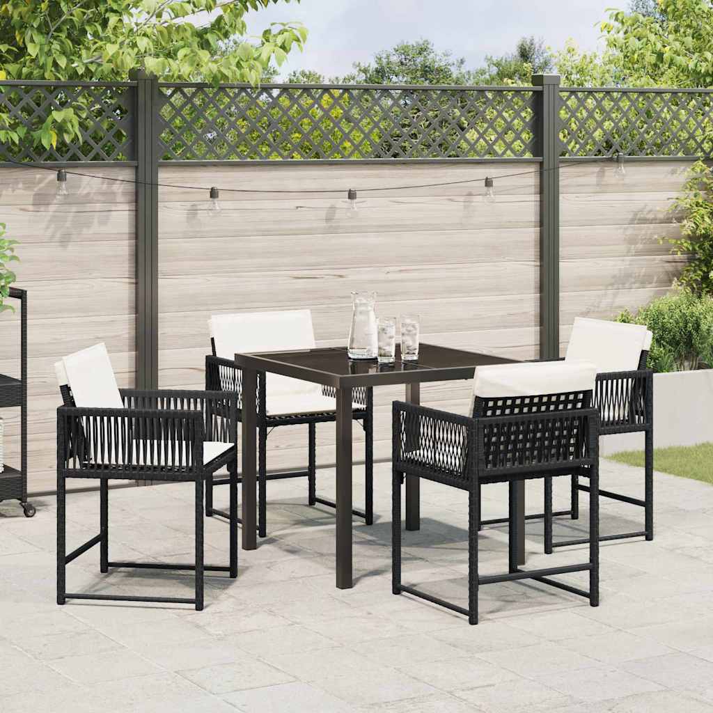 Tuin eettafelset 5 pcs Zwart poly rattan