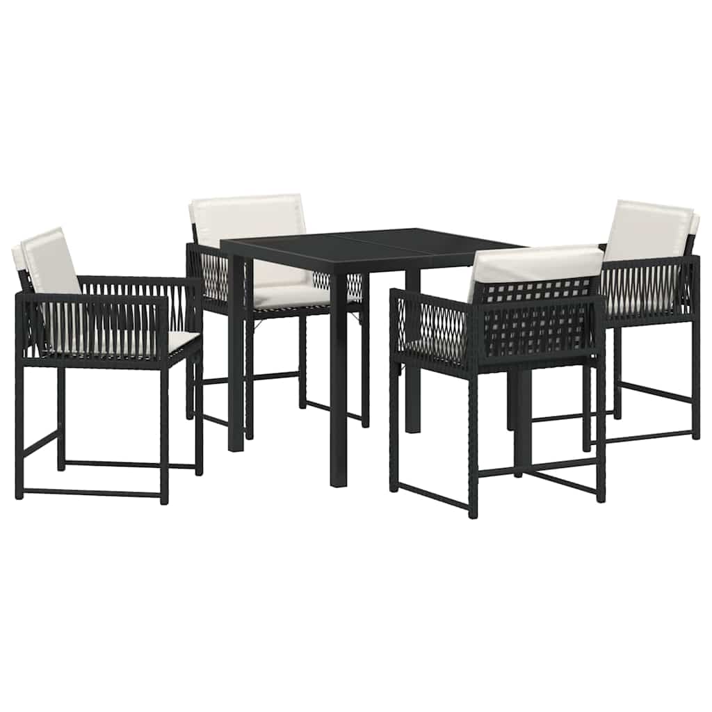 Tuin eettafelset 5 pcs Zwart poly rattan