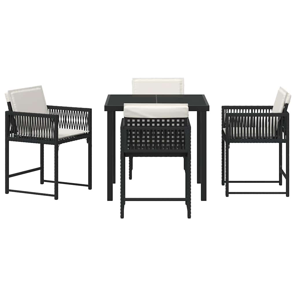 Tuin eettafelset 5 pcs Zwart poly rattan