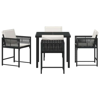 Tuin eettafelset 5 pcs Zwart poly rattan
