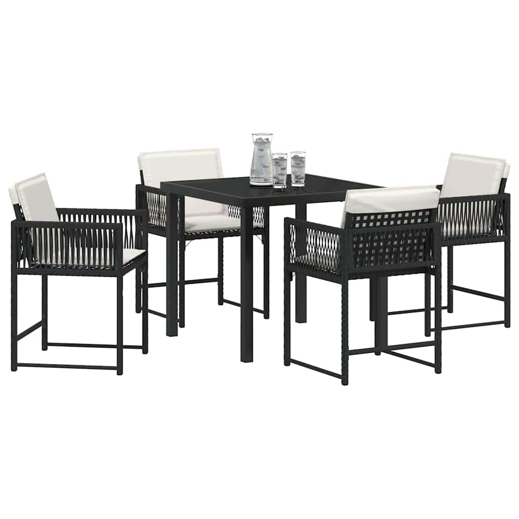 Tuin eettafelset 5 pcs Zwart poly rattan