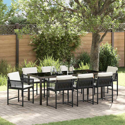 Tuin Eettafelset 9 Pcs Zwart Poly Rattan