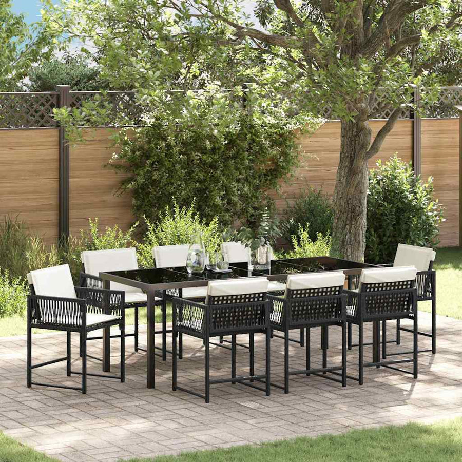 Tuin Eettafelset 9 Pcs Zwart Poly Rattan