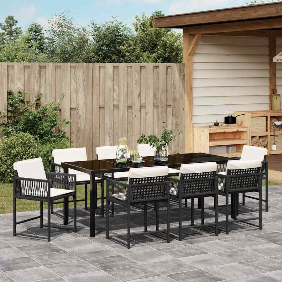 Tuin Eettafelset 9 Pcs Zwart Poly Rattan