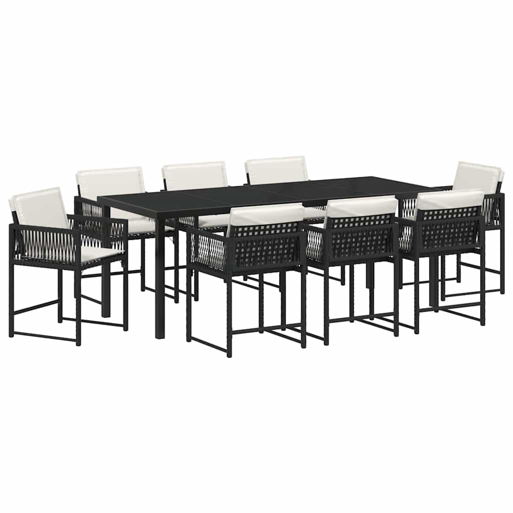 Tuin Eettafelset 9 Pcs Zwart Poly Rattan