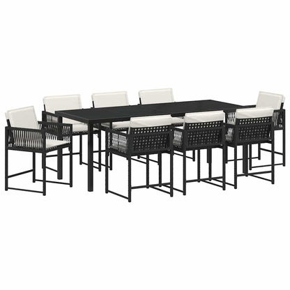 Tuin Eettafelset 9 Pcs Zwart Poly Rattan