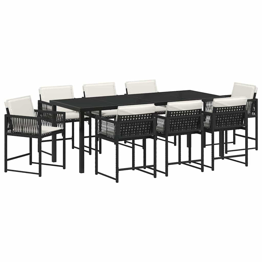 Tuin Eettafelset 9 Pcs Zwart Poly Rattan