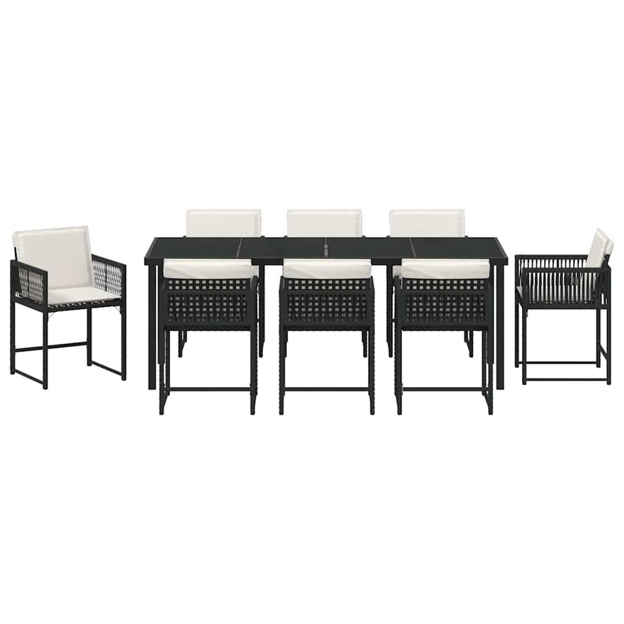 Tuin Eettafelset 9 Pcs Zwart Poly Rattan