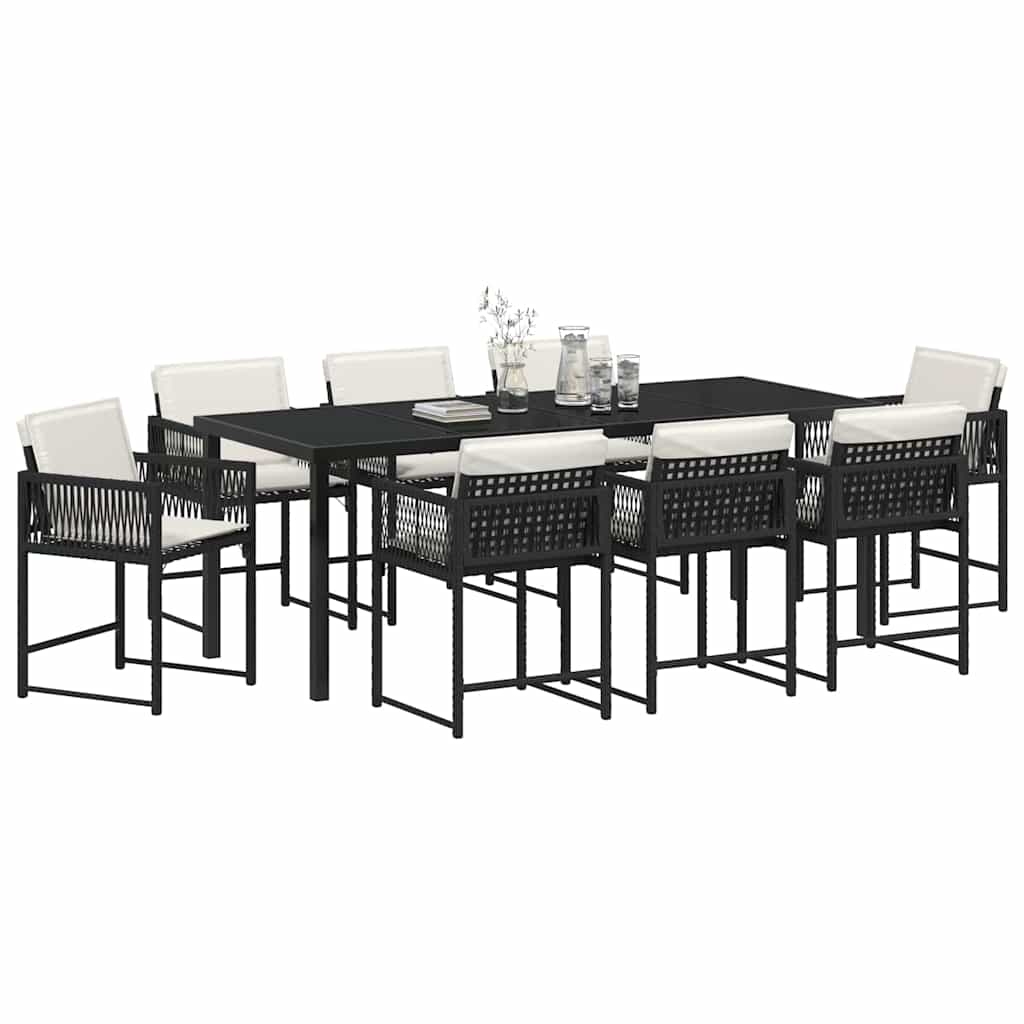 Tuin Eettafelset 9 Pcs Zwart Poly Rattan