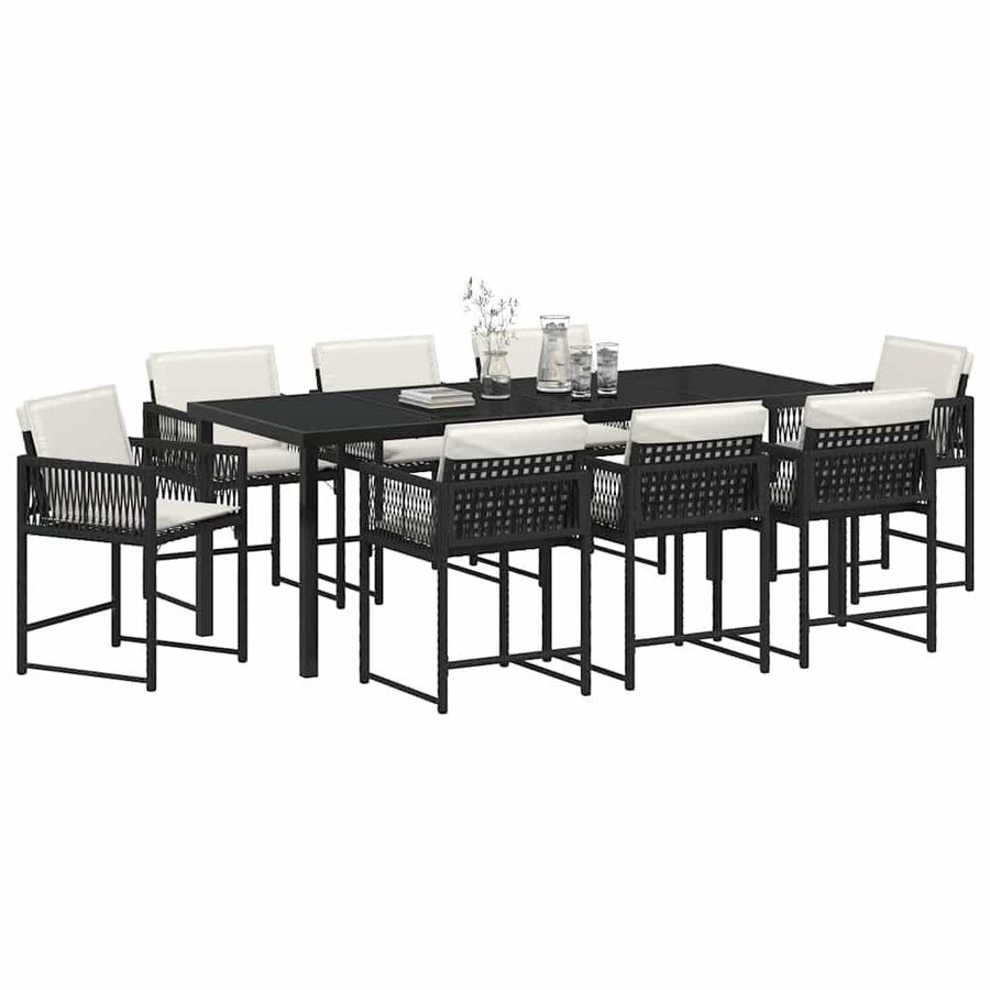 Tuin Eettafelset 9 Pcs Zwart Poly Rattan