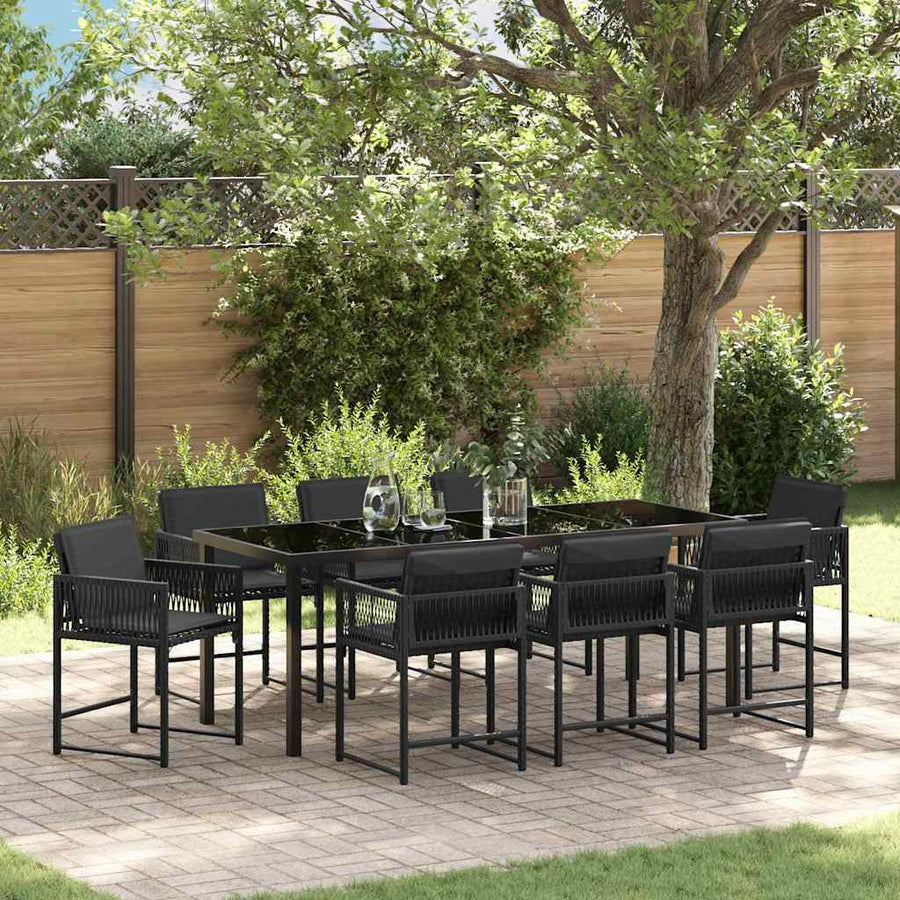 Tuin Eettafelset 9 Pcs Poly Rattan Zwart en zwart 200 cm 8-persoons