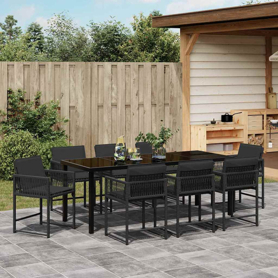 Tuin Eettafelset 9 Pcs Poly Rattan Zwart en zwart 200 cm 8-persoons