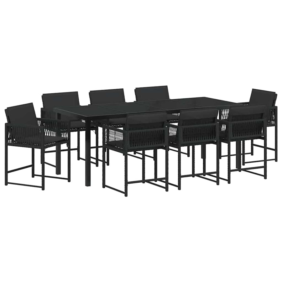 Tuin Eettafelset 9 Pcs Poly Rattan Zwart en zwart 200 cm 8-persoons