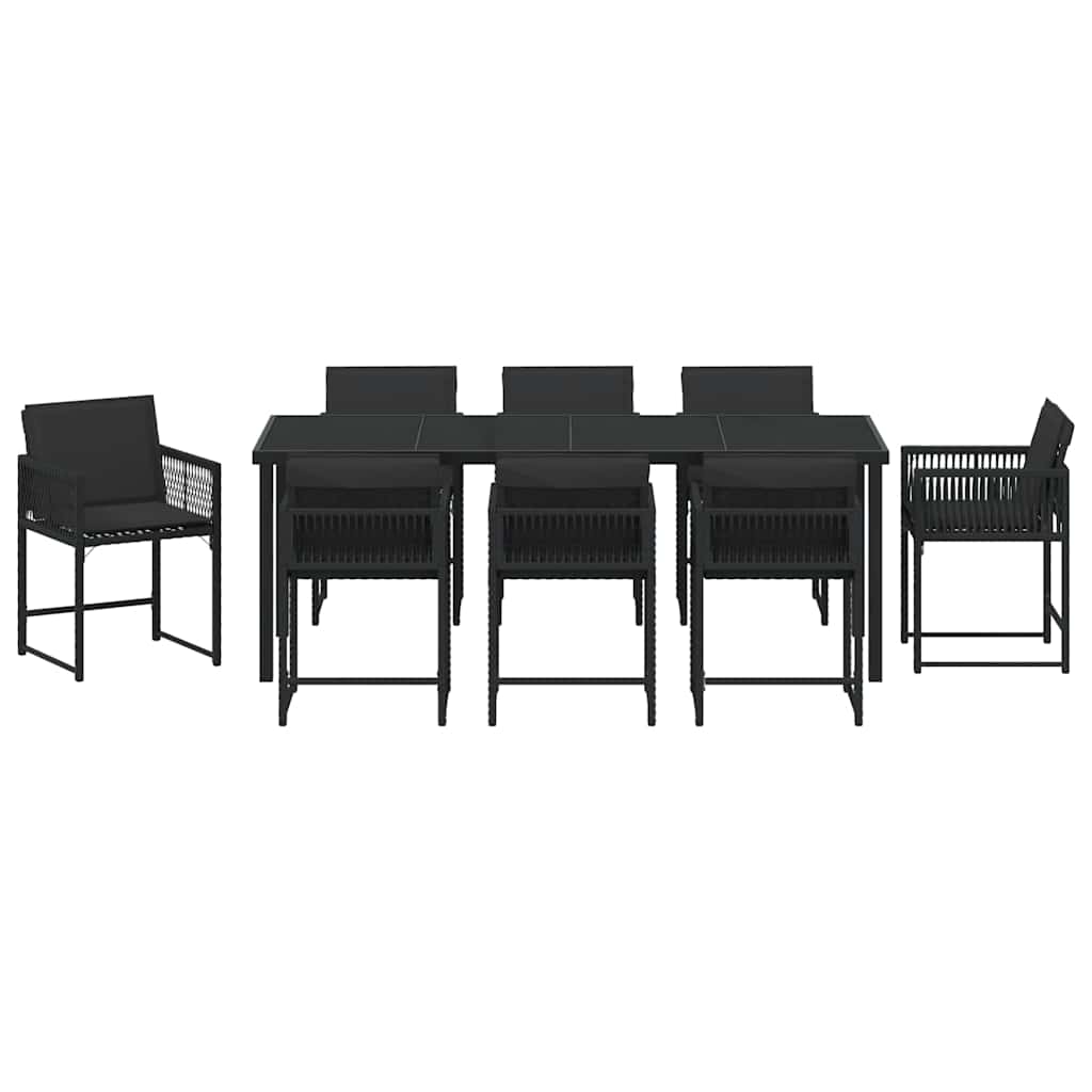 Tuin Eettafelset 9 Pcs Poly Rattan Zwart en zwart 200 cm 8-persoons