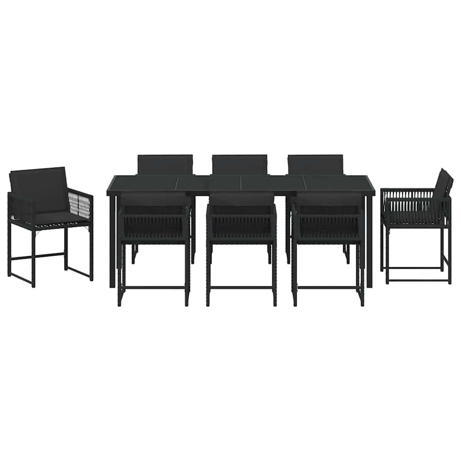 Tuin Eettafelset 9 Pcs Poly Rattan Zwart en zwart 200 cm 8-persoons