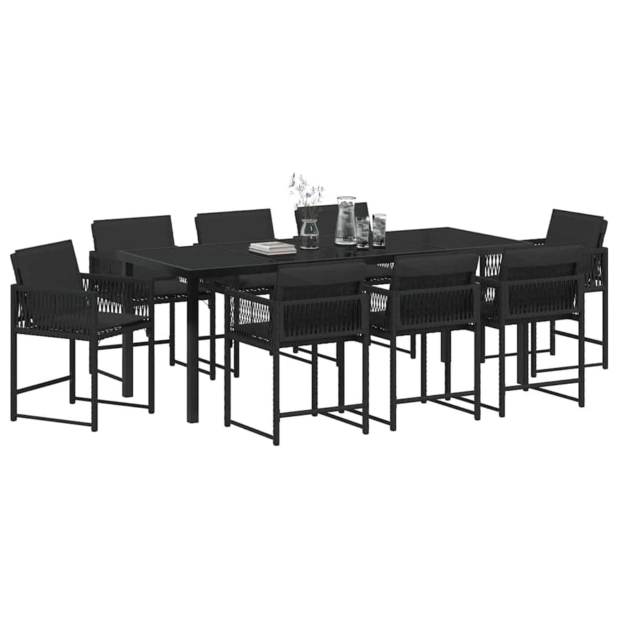 Tuin Eettafelset 9 Pcs Poly Rattan Zwart en zwart 200 cm 8-persoons
