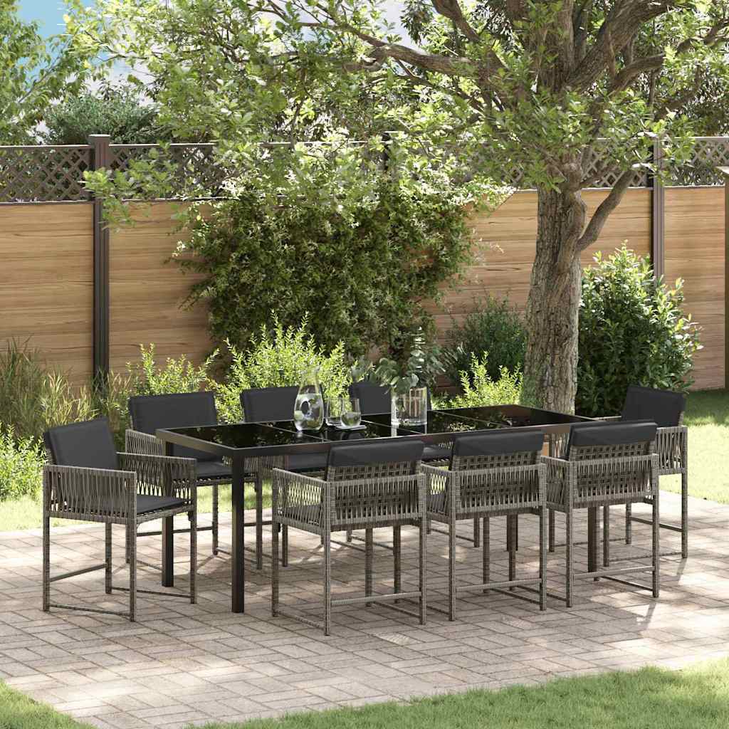 Tuin Eettafelset 9 Pcs Grijs Poly Rattan