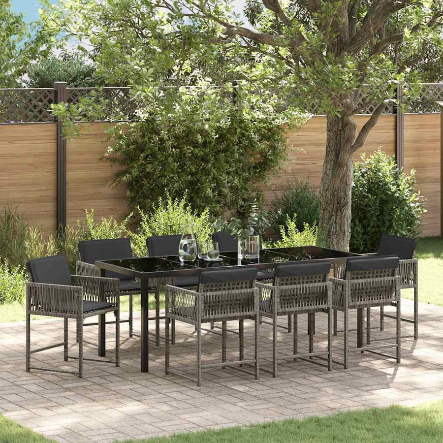 Tuin Eettafelset 9 Pcs Grijs Poly Rattan