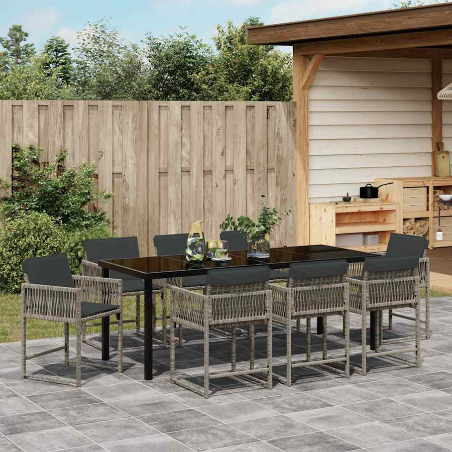 Tuin Eettafelset 9 Pcs Grijs Poly Rattan