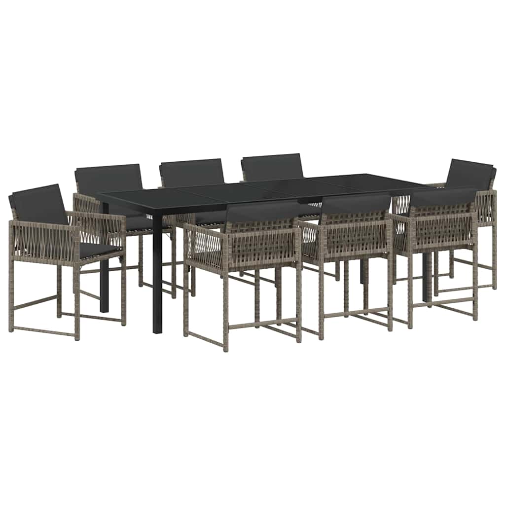 Tuin Eettafelset 9 Pcs Grijs Poly Rattan