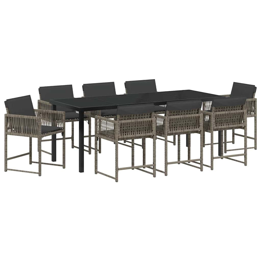 Tuin Eettafelset 9 Pcs Grijs Poly Rattan