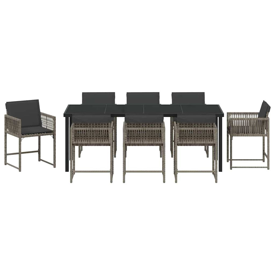 Tuin Eettafelset 9 Pcs Grijs Poly Rattan