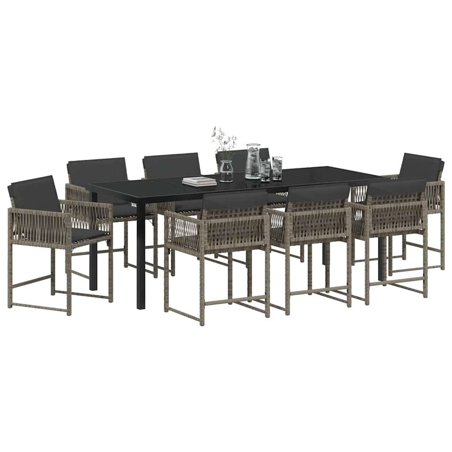 Tuin Eettafelset 9 Pcs Grijs Poly Rattan