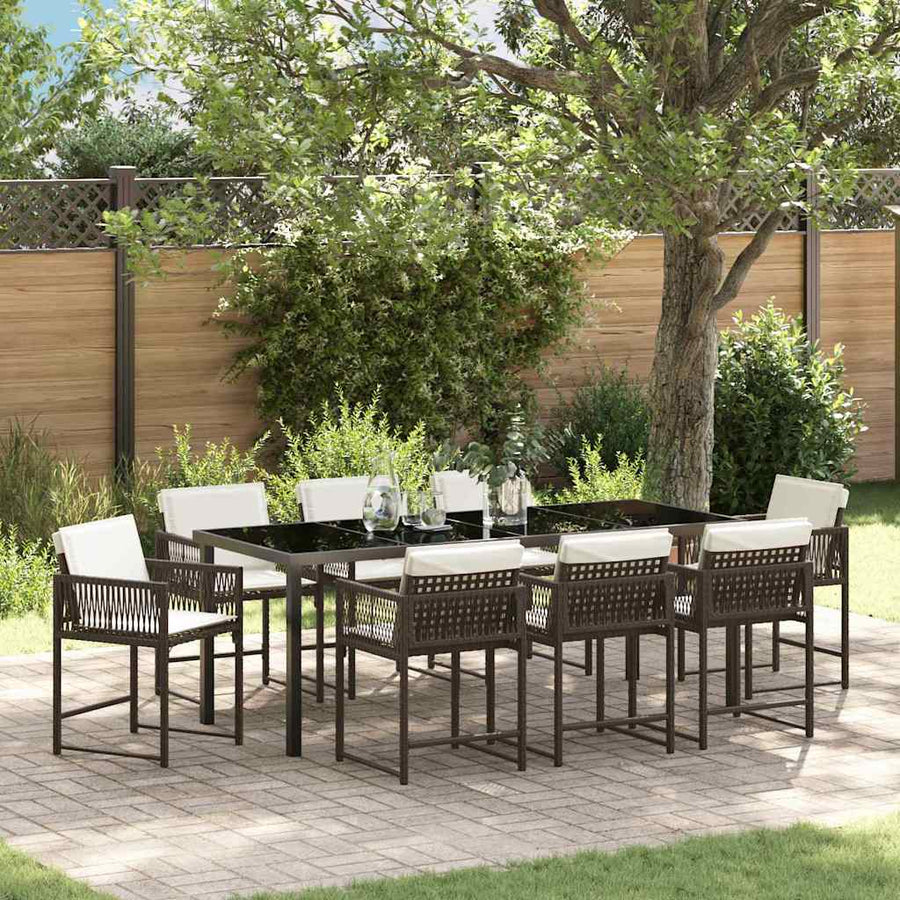 Tuin Eettafelset 9 Pcs Bruin Poly Rattan