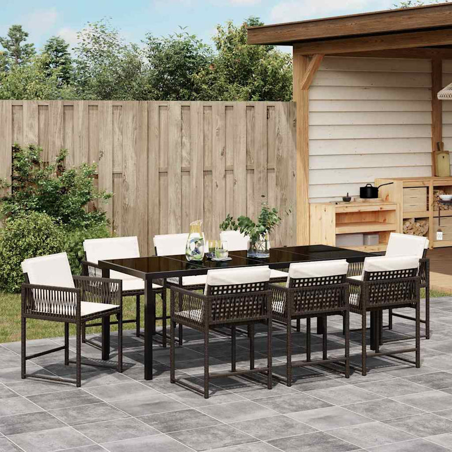 Tuin Eettafelset 9 Pcs Bruin Poly Rattan