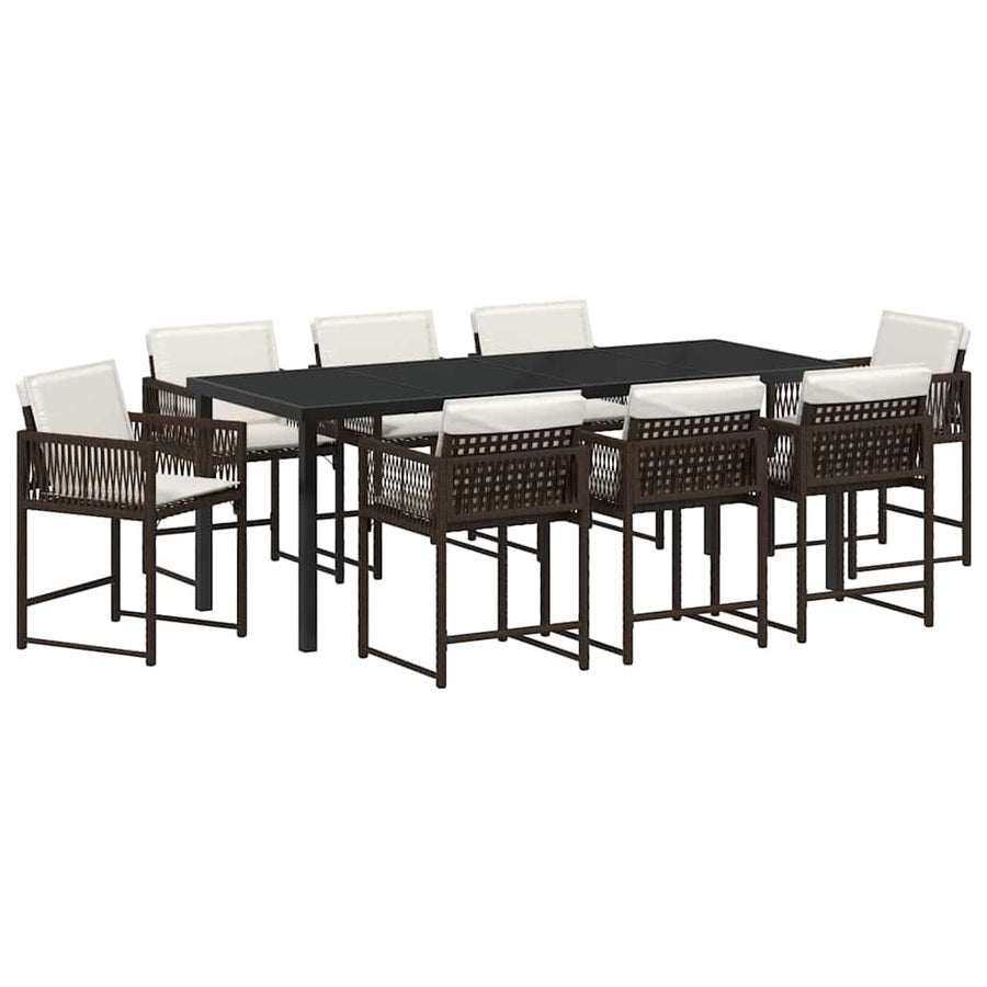 Tuin Eettafelset 9 Pcs Bruin Poly Rattan
