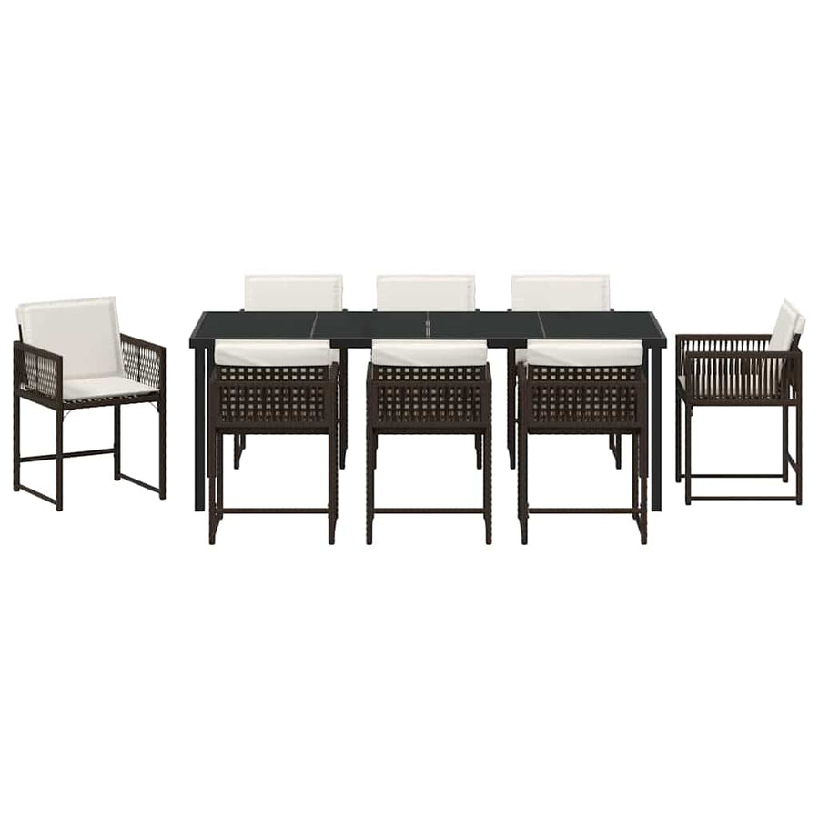 Tuin Eettafelset 9 Pcs Bruin Poly Rattan