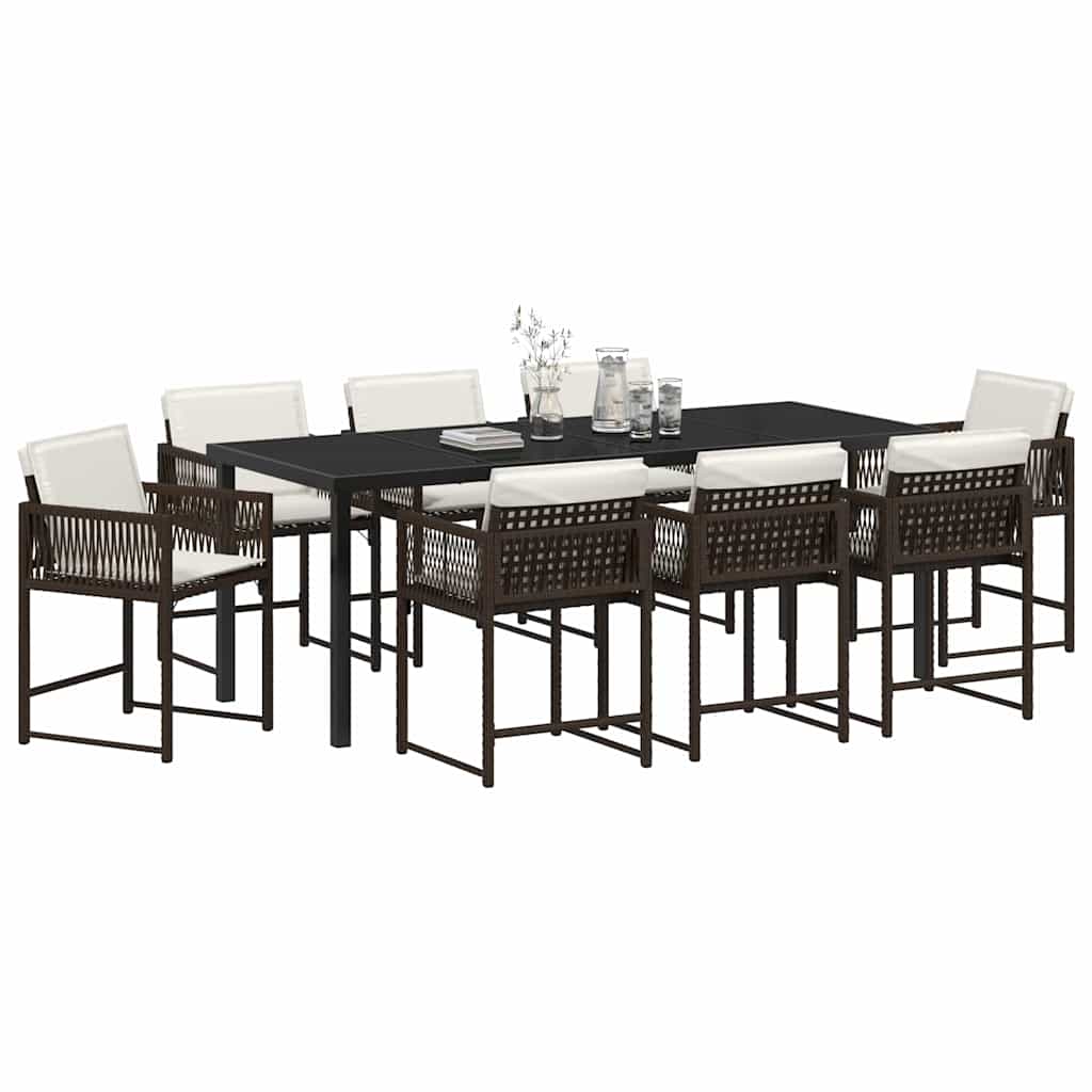 Tuin Eettafelset 9 Pcs Bruin Poly Rattan