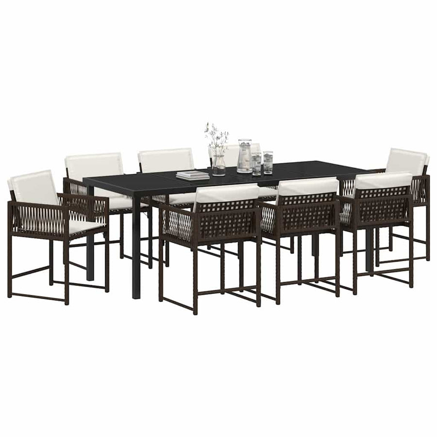 Tuin Eettafelset 9 Pcs Bruin Poly Rattan