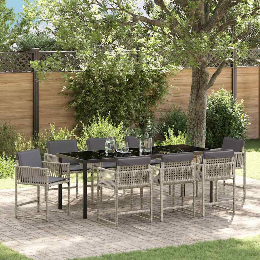 Tuin Eettafelset 9 Pcs Poly Rattan Lichtgrijs 200 cm 8-persoons