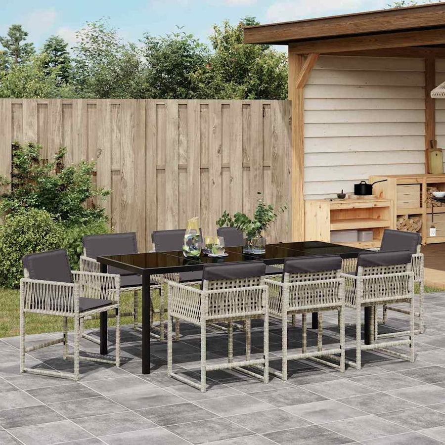 Tuin Eettafelset 9 Pcs Poly Rattan Lichtgrijs 200 cm 8-persoons