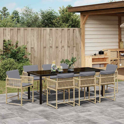 Tuin Eettafelset 9 Pcs Beige Poly Rattan Gemengd beige 200 cm 8-persoons